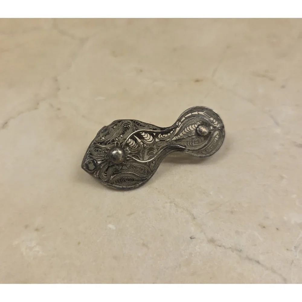 Art Deco Sterling Silver Filigree Slipper Brooch Pin 2